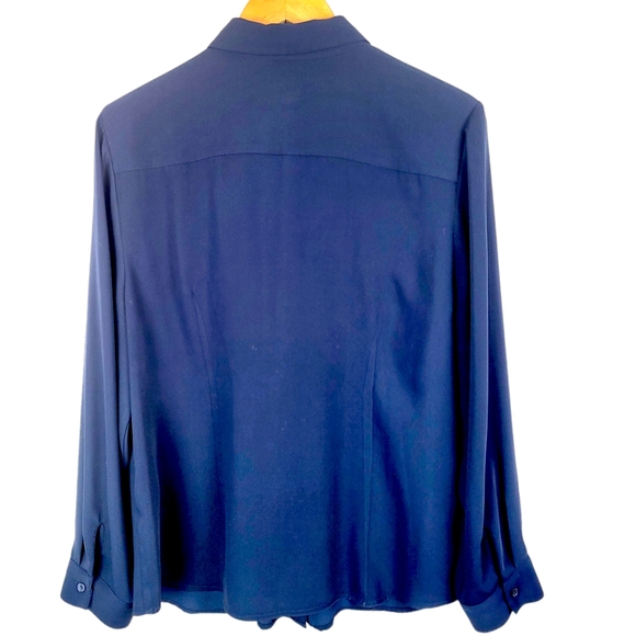 Chicos Colbalt Blue Ruffle Front Silky Blouse Size 2 Medium 12-14 - Picture 7 of 14